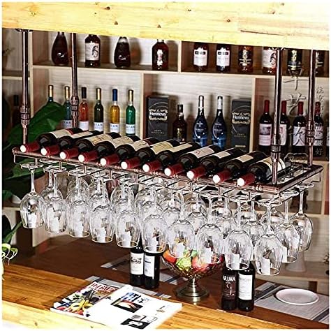 Hanging Wine Rack with Glass Holder and Shelf - 60Cm35Cm Bronze