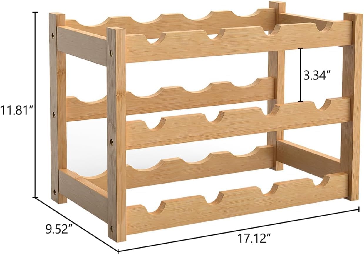 3 Tier Bamboo Wine Rack 12 Bottles Countertop Storage