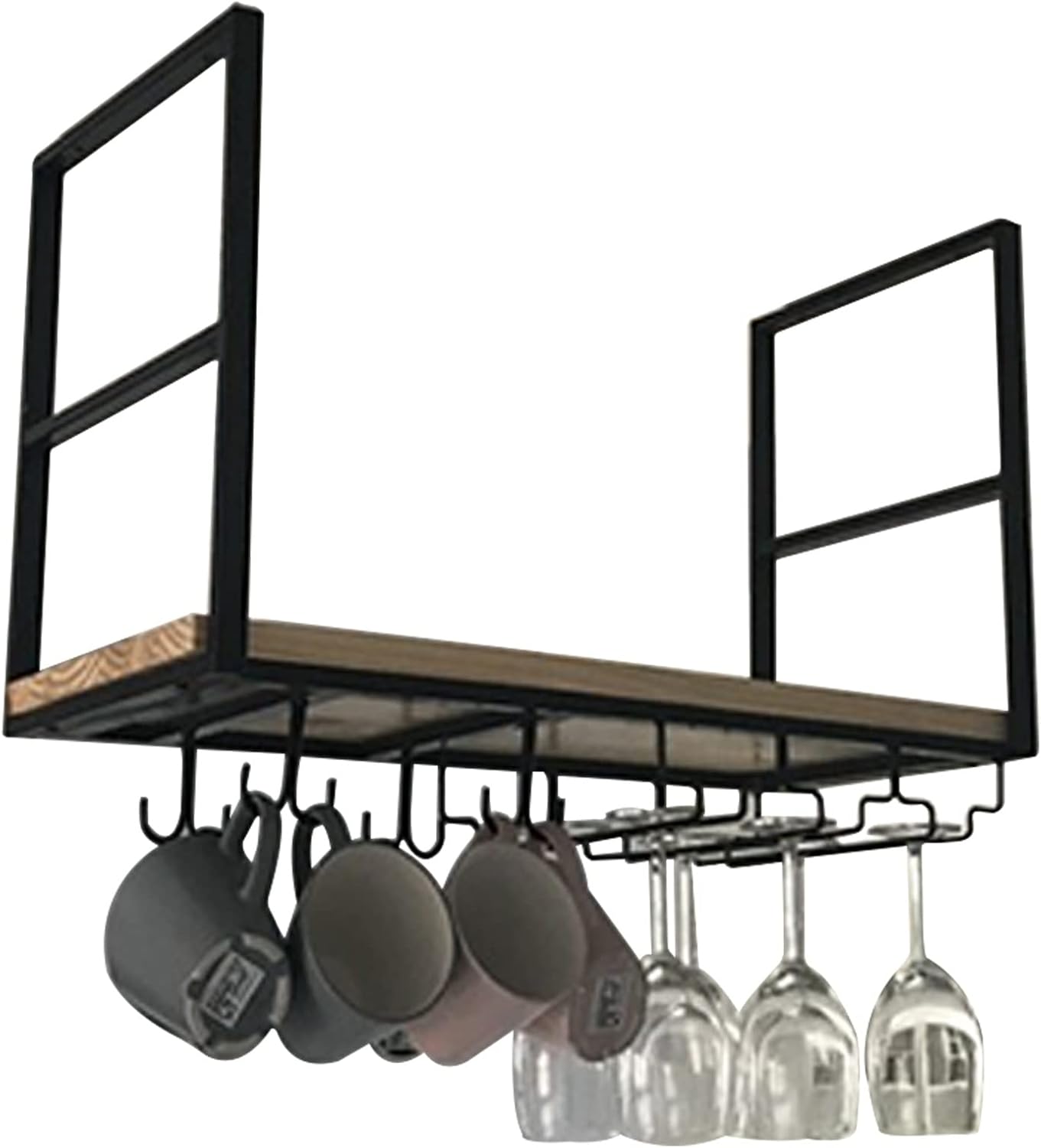 Ceiling Hanging Shelf Wine Rack with Glass Holder and Pot Pan Rack