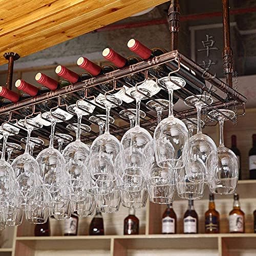 Hanging Wine Rack with Glass Holder and Shelf - 60Cm35Cm Bronze