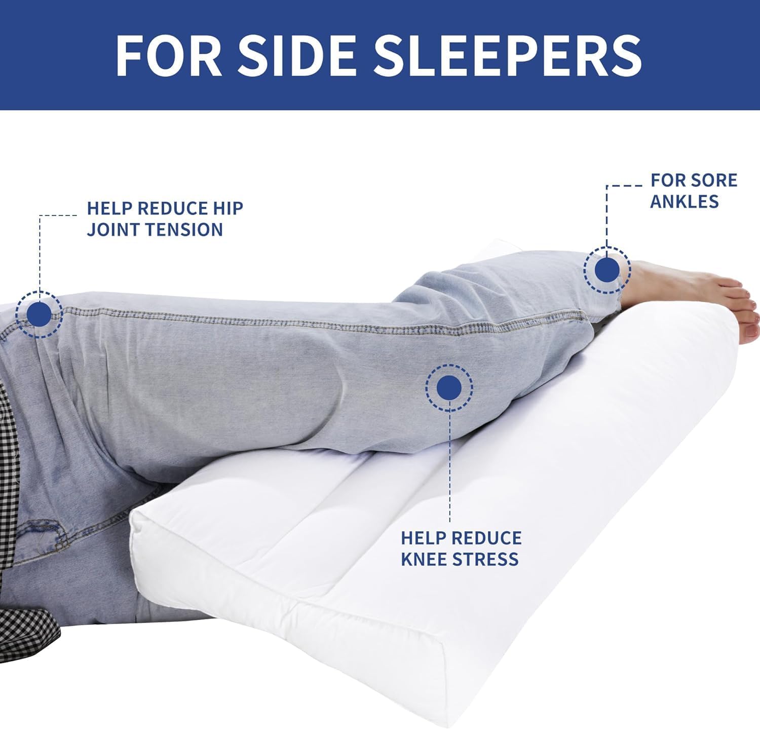 HOMBYS Knee Pillow for Side Sleepers with Groove 20x13x5