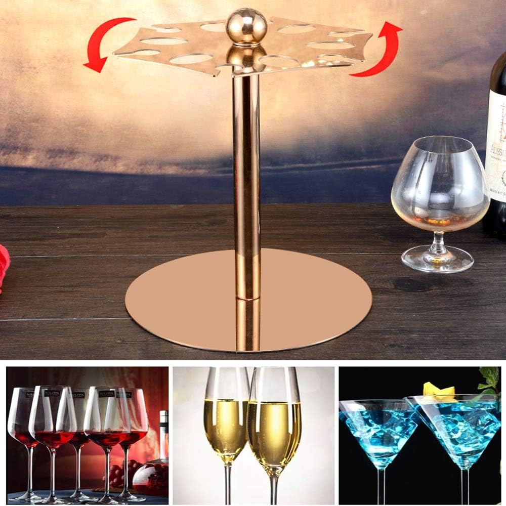 Wine Glass Rack with 6 Hooks Freestanding Stemware Holder Silver