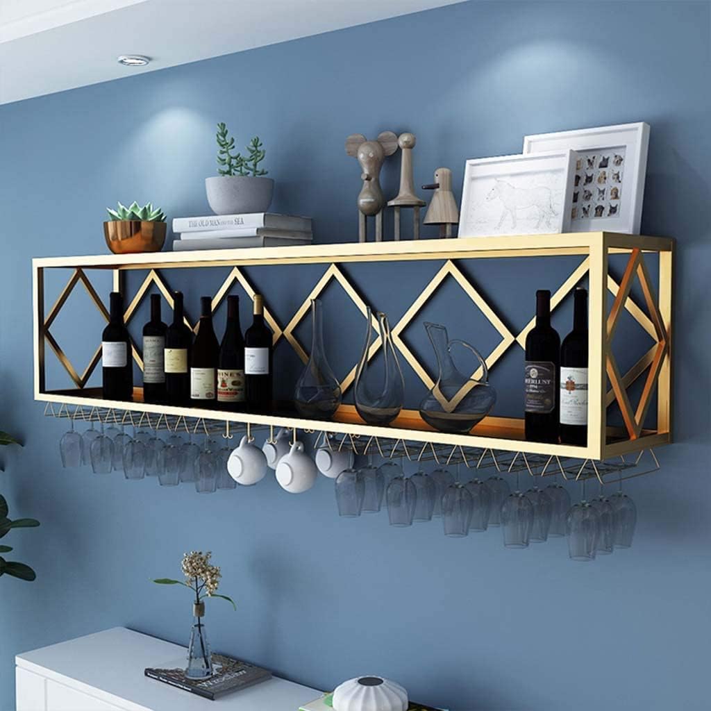 Wall-Mounted Wine Rack with Partitions and Bottle Holder