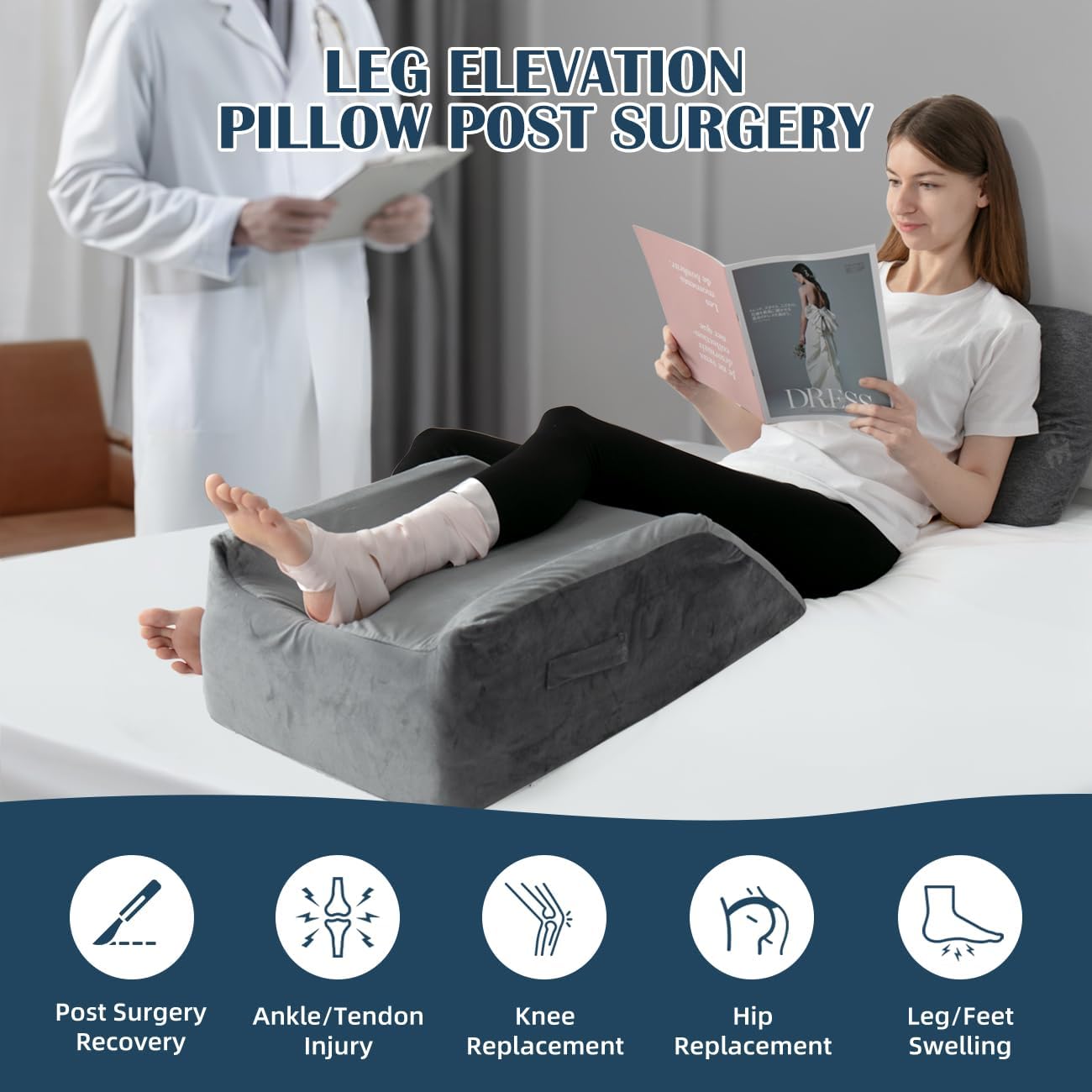 LOFE Adjustable 3-Height Leg Elevation Pillow with U-Shape Design