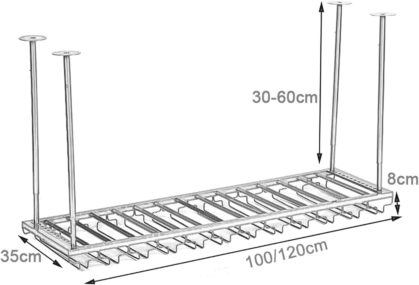 Adjustable Ceiling Hanging Wine Rack for Bars and Kitchens