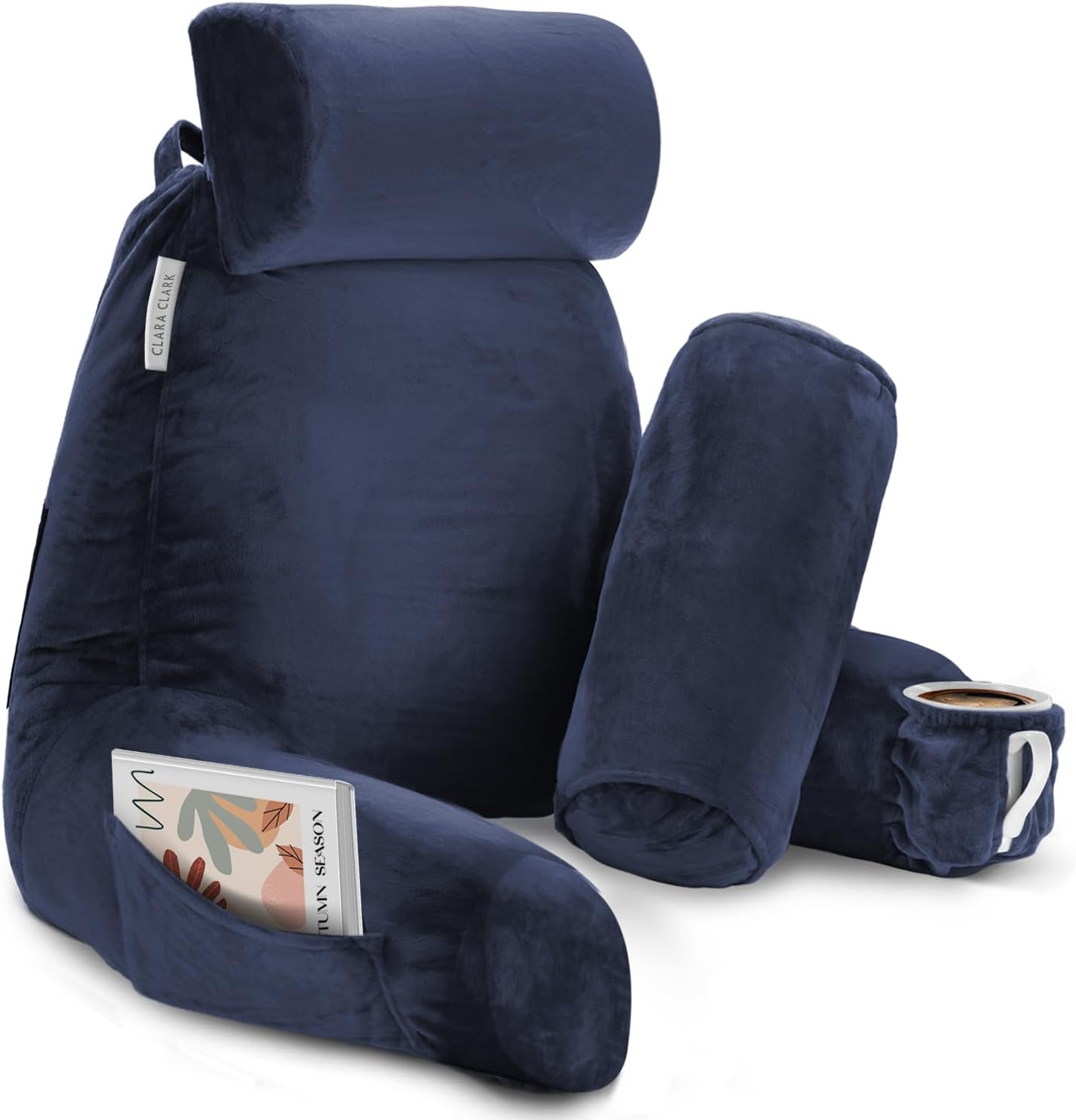 Clara Clark Navy Blue Reading Pillow with Memory Foam Support