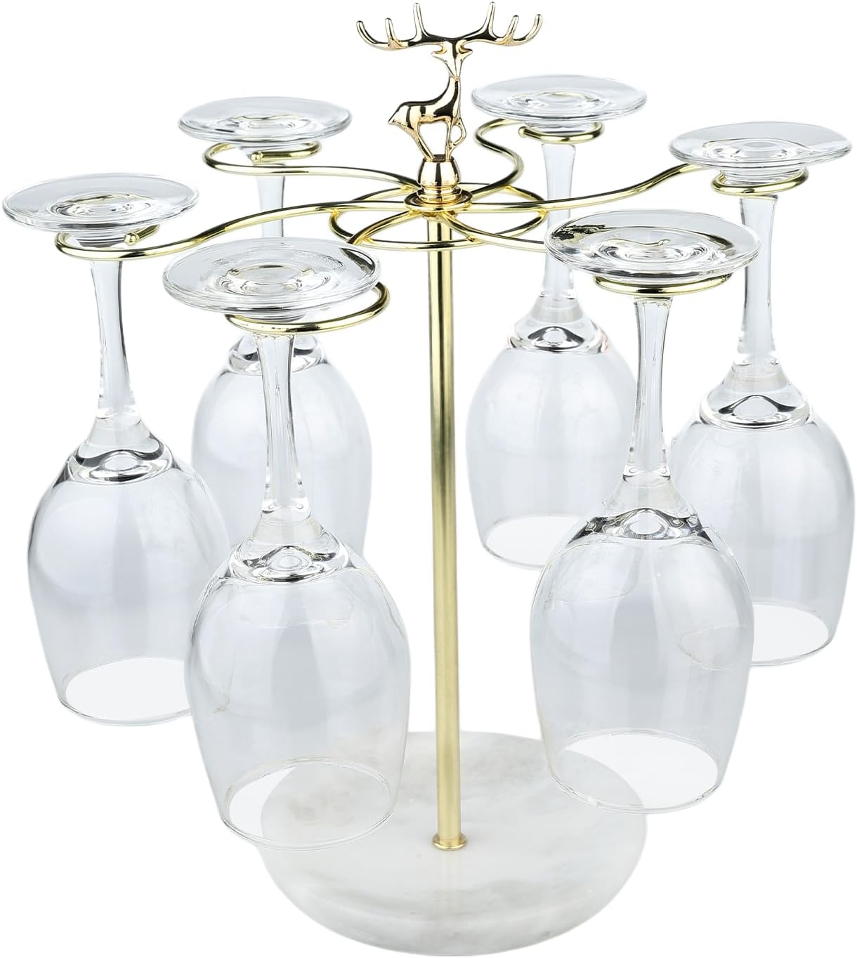 Wine Glass Holder with Marble Base and 6 Hooks