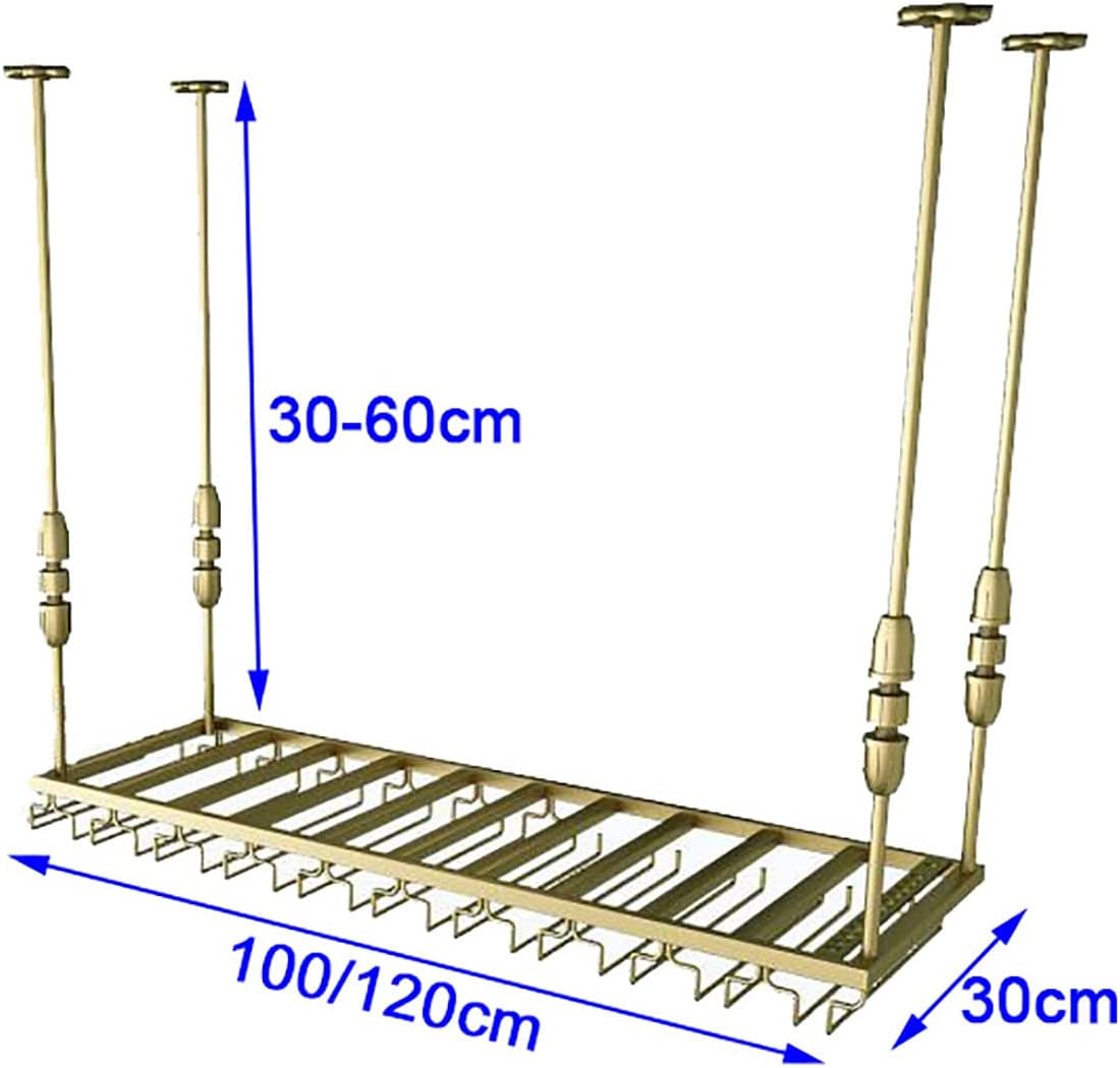 Adjustable Iron Wine Bottle Holder with Telescopic Rod for Ceiling Mount