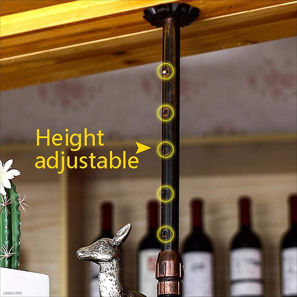 Adjustable Metal Ceiling Wine and Glass Rack - Industrial Style