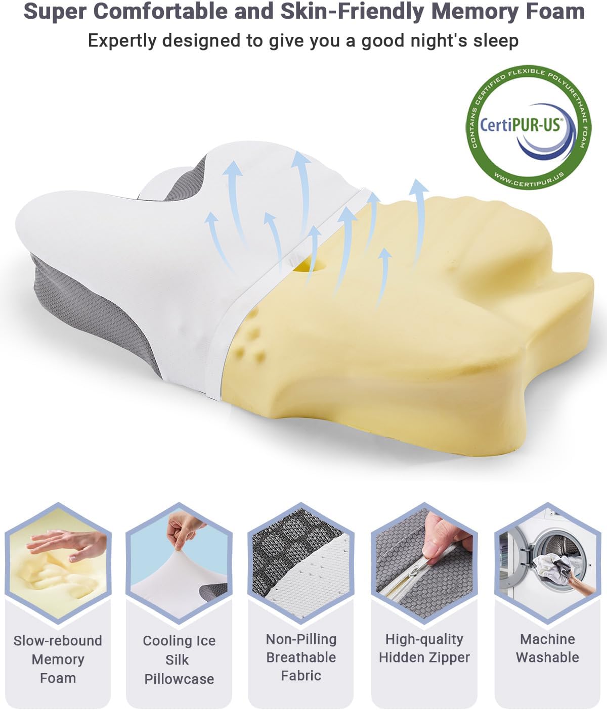 FAIORD Cervical Pillow with Cooling Cover and Support Sticks