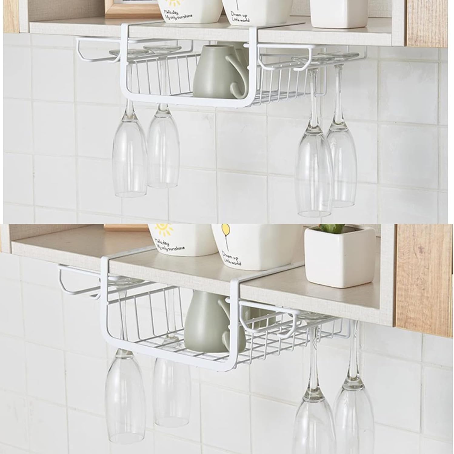 Wordfun Under Cabinet Stemware Rack Durable White Metal Hanger