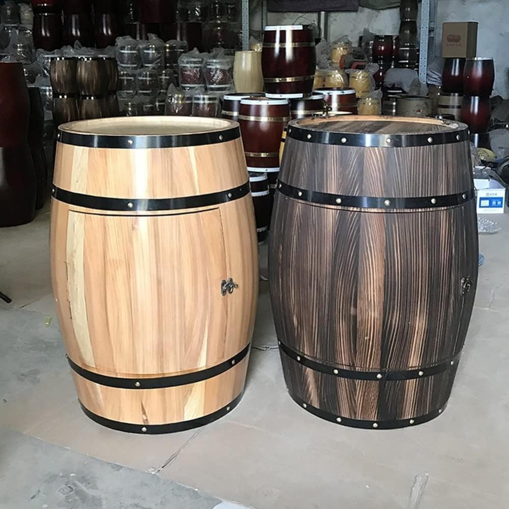 Wooden Wine Barrel Table - Charred Cedar Decorative Storage Cabinet