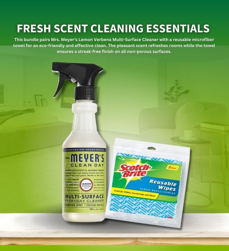 Mrs Meyers Cleaning Spray 5 Reusable Wipes Bundle - 16oz