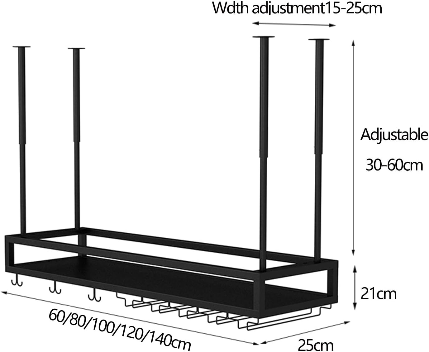 Wrought Iron Ceiling Wine Rack Holder with Adjustable Height and Width