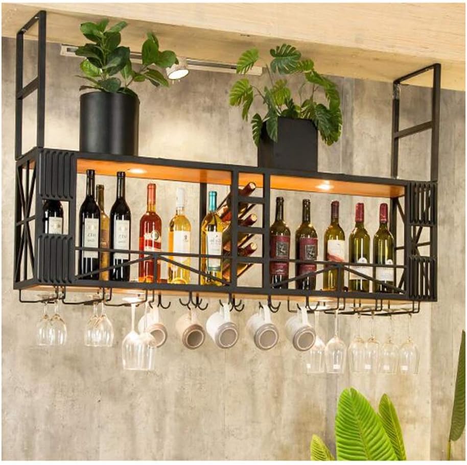 LASEVE Wall-Mounted Wine Rack Iron Wood Design