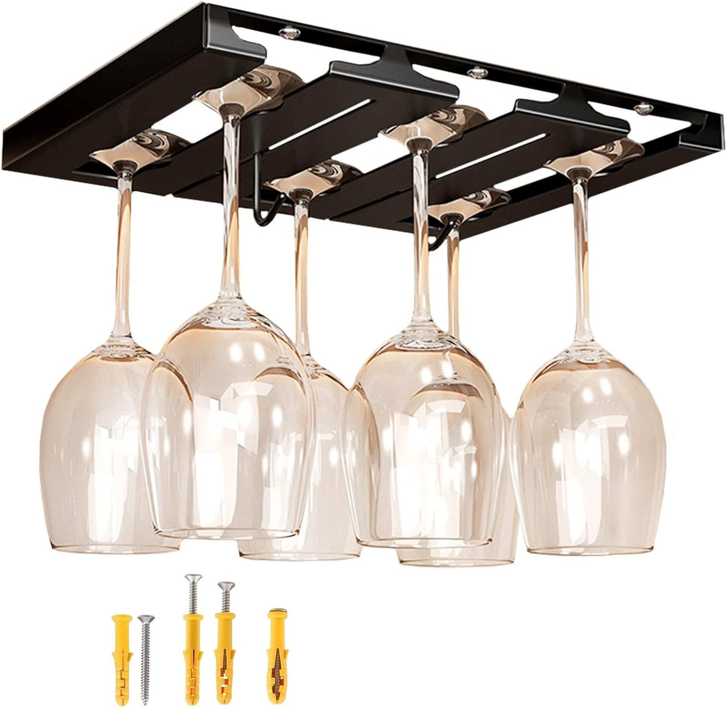 WORDFUN Stainless Steel Wine Glass Rack 6 Rows Durable Adjustable