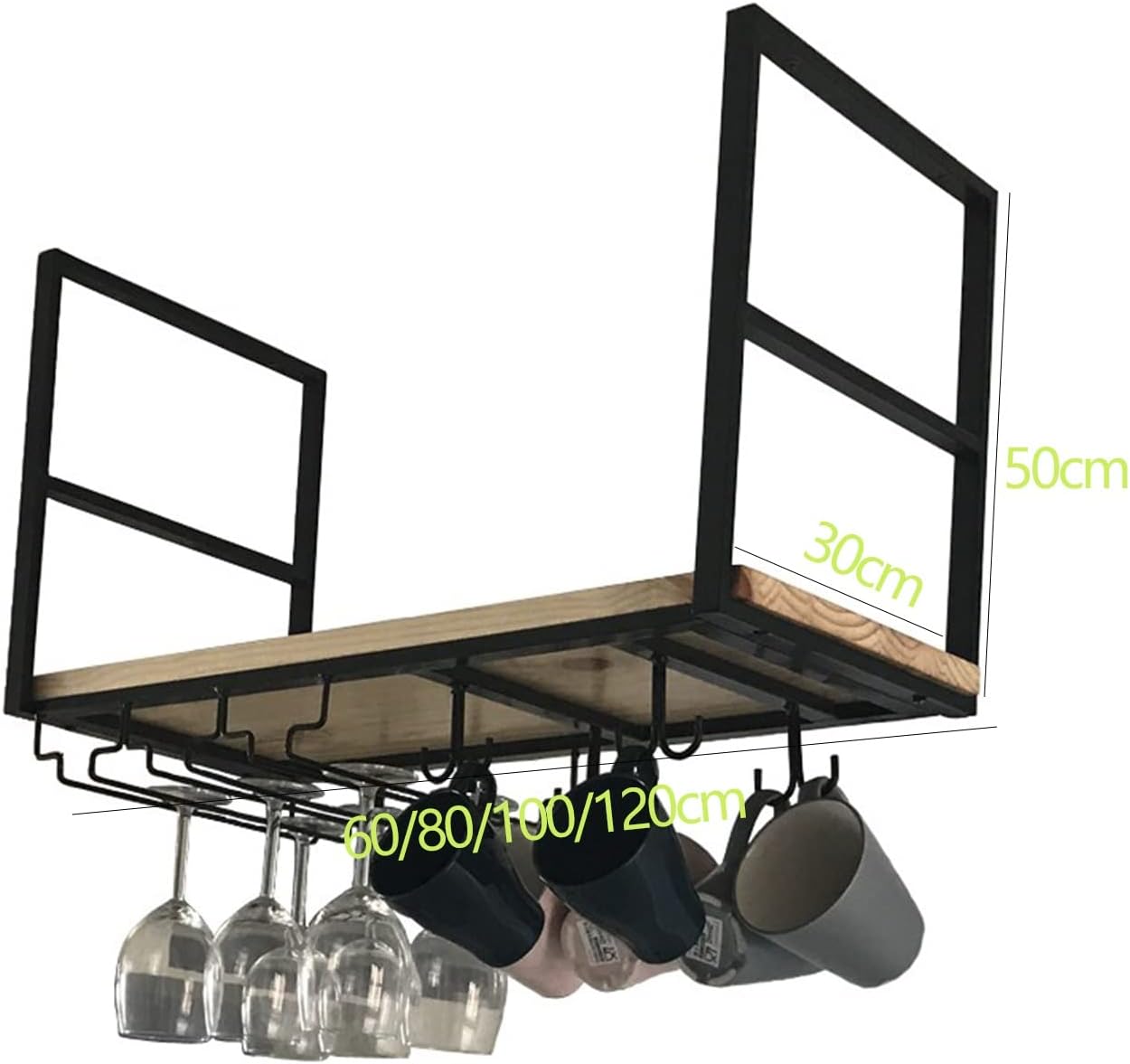 Ceiling Hanging Shelf Wine Rack with Glass Holder and Pot Pan Rack