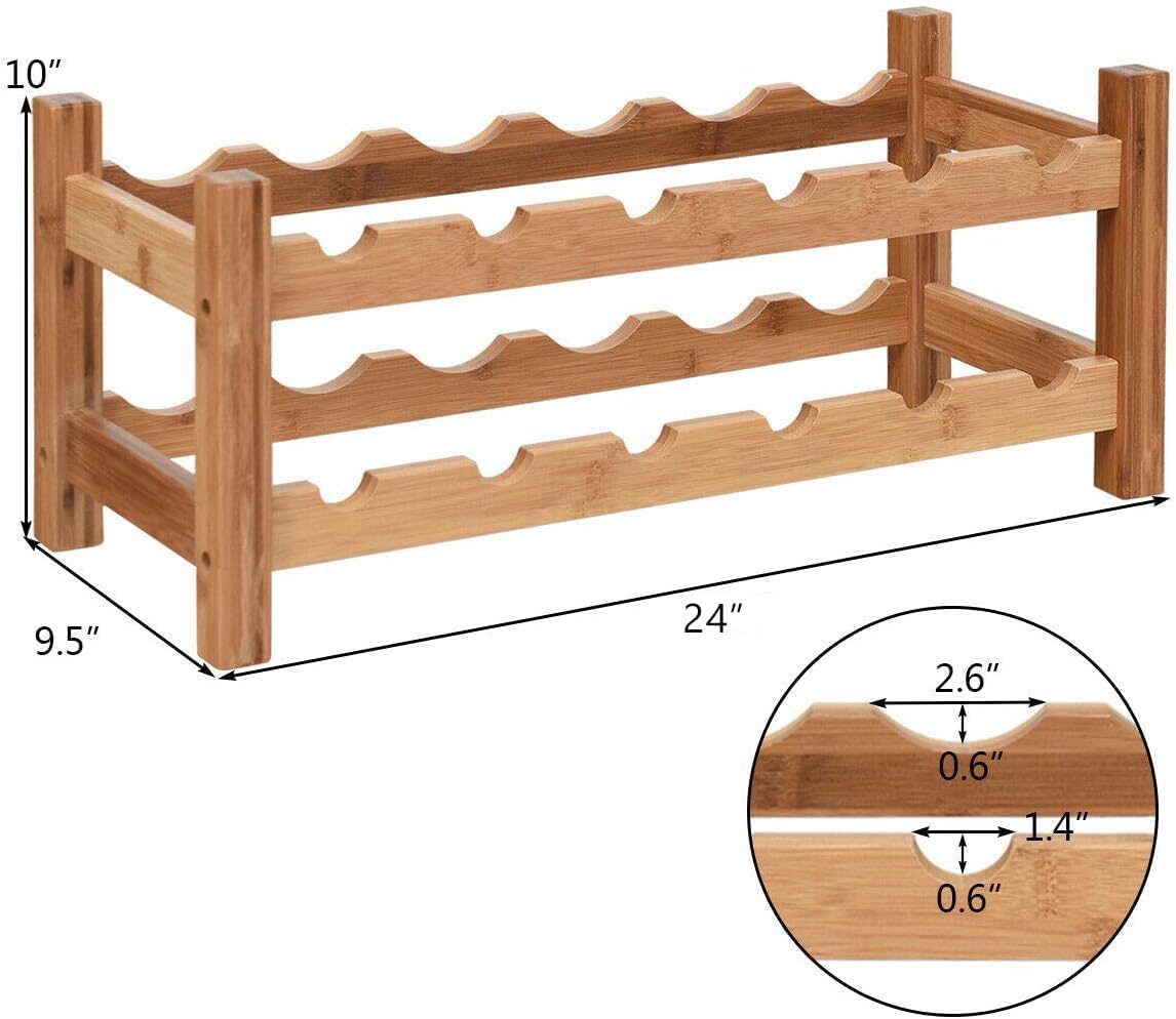 COSTWAY 12-Bottle Bamboo Wine Rack Free Standing