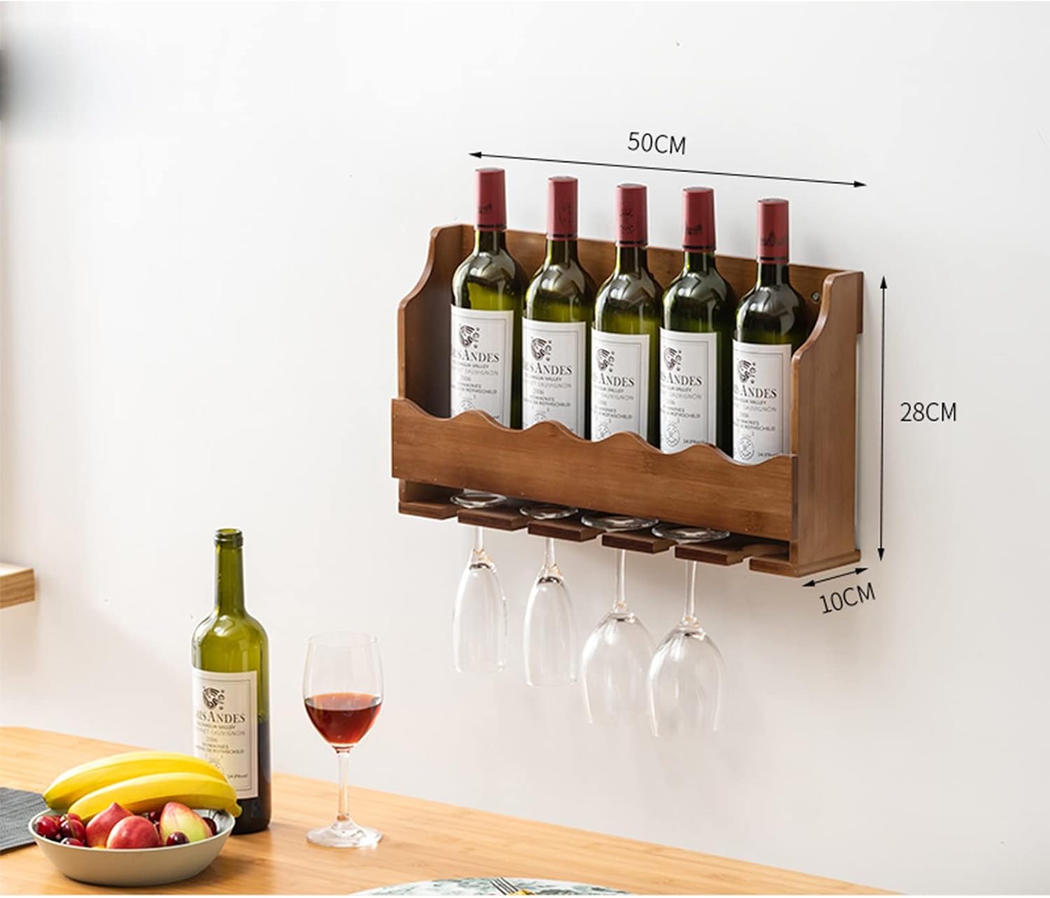 Suuim Wall-Mounted Wine Rack Holder - Solid Wood Display Stand