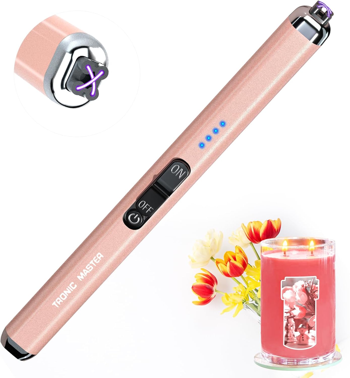 TRONIC MASTER Rechargeable Dual Arc Lighter - Windproof Flameless Rose Gold