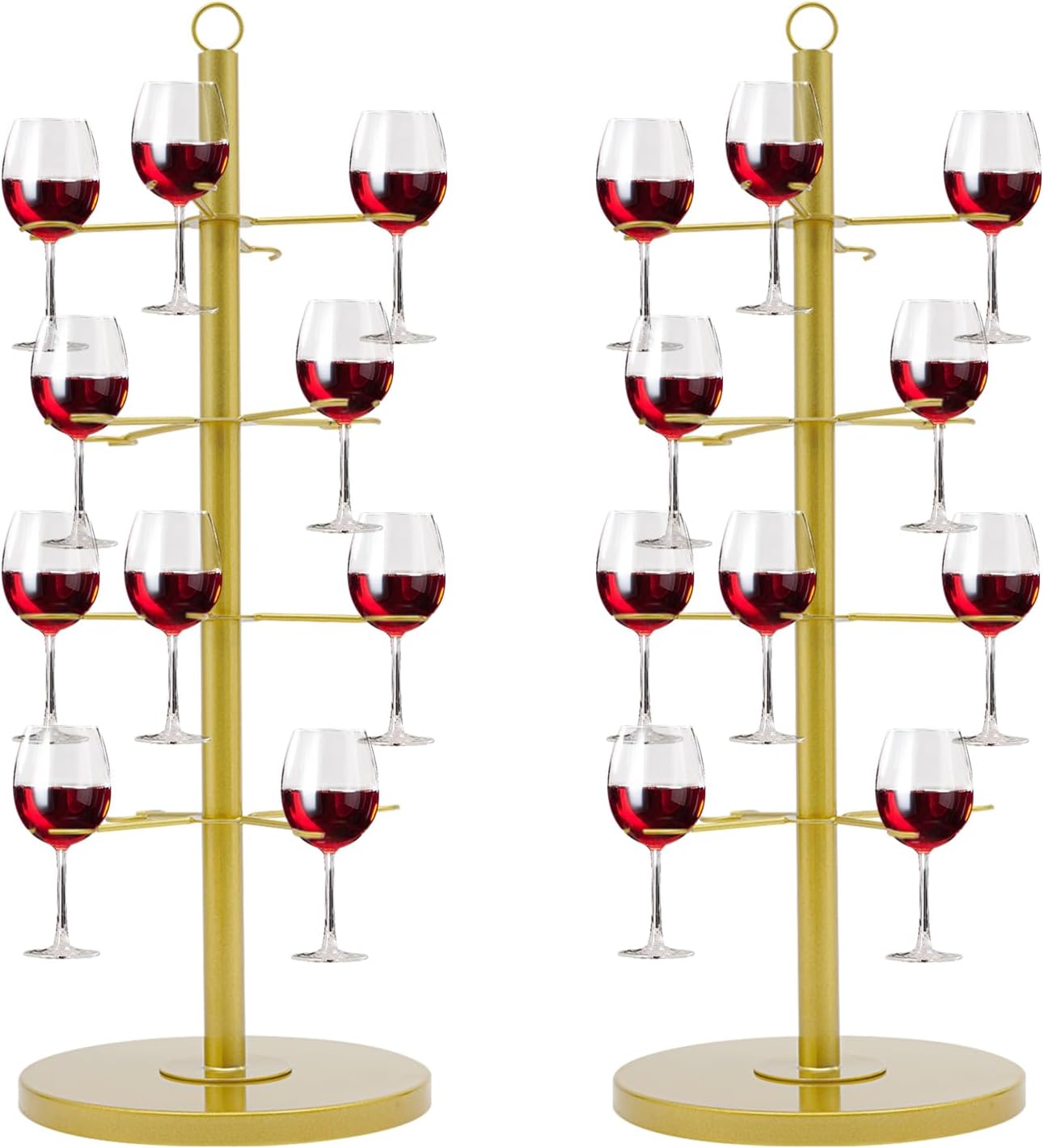 2 Pack Wine Glass Rack with 4 Tiers and 16 Glass Capacity Gold