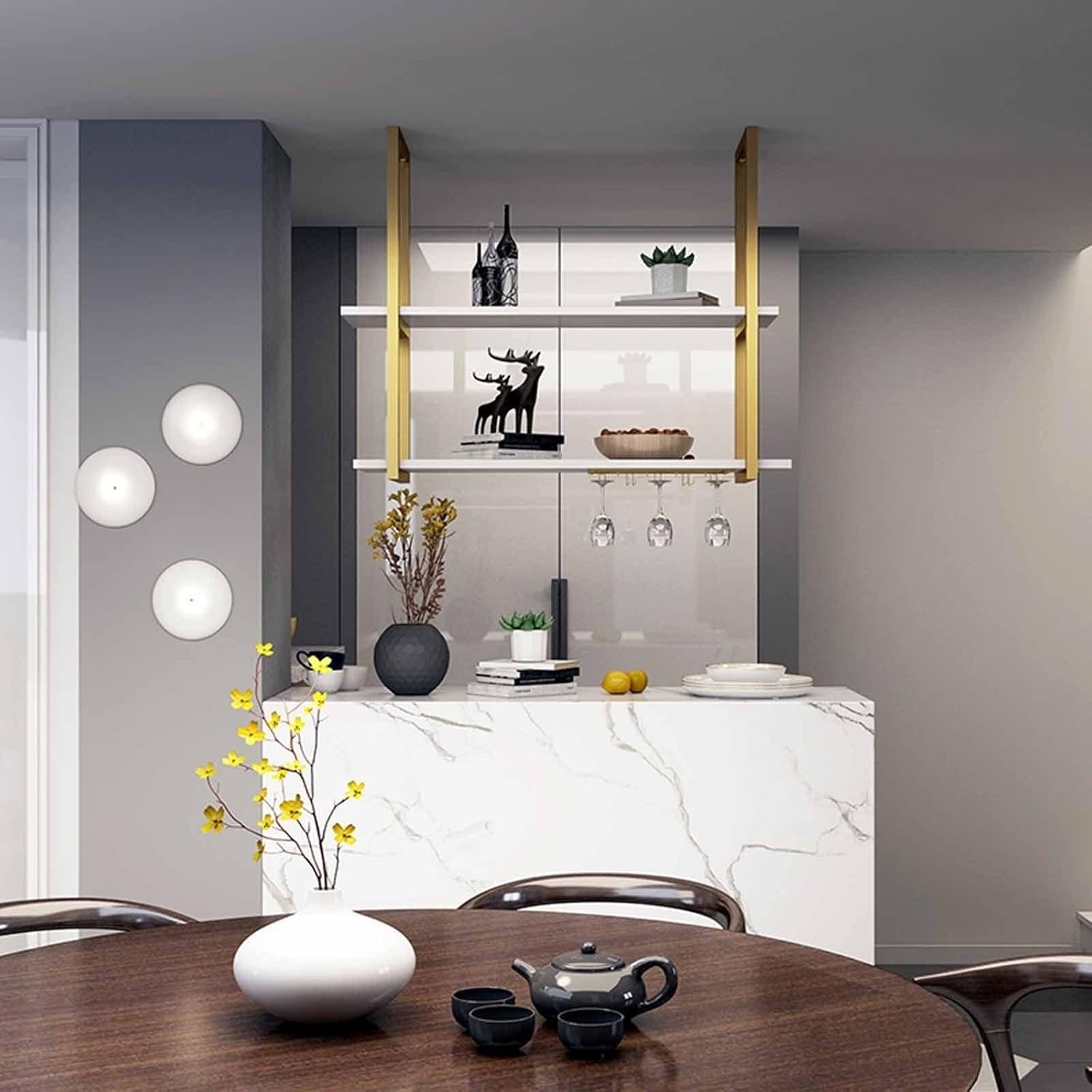 Durable Iron Wall Mounted Wine Rack with Floating Shelves