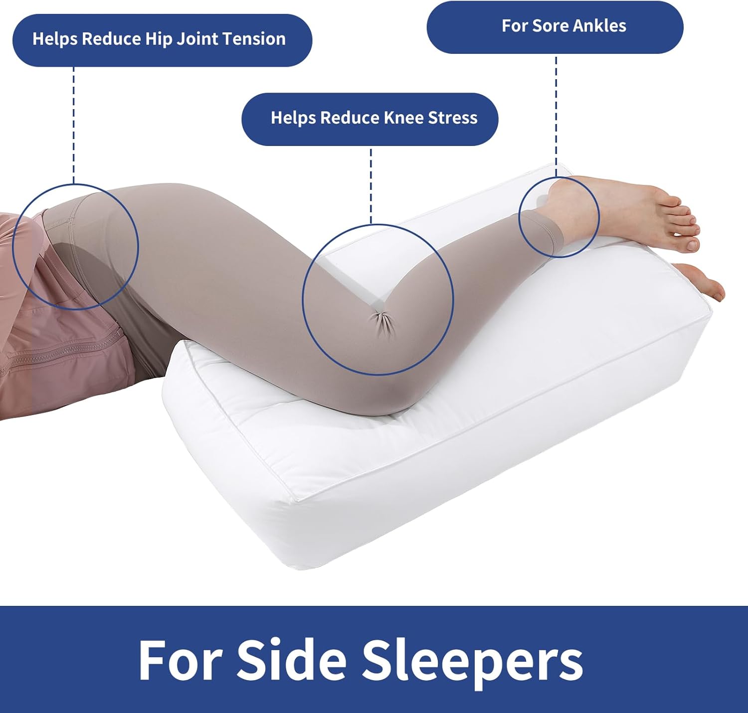 HOMBYS Knee Pillow for Side Sleepers 3 Inch White