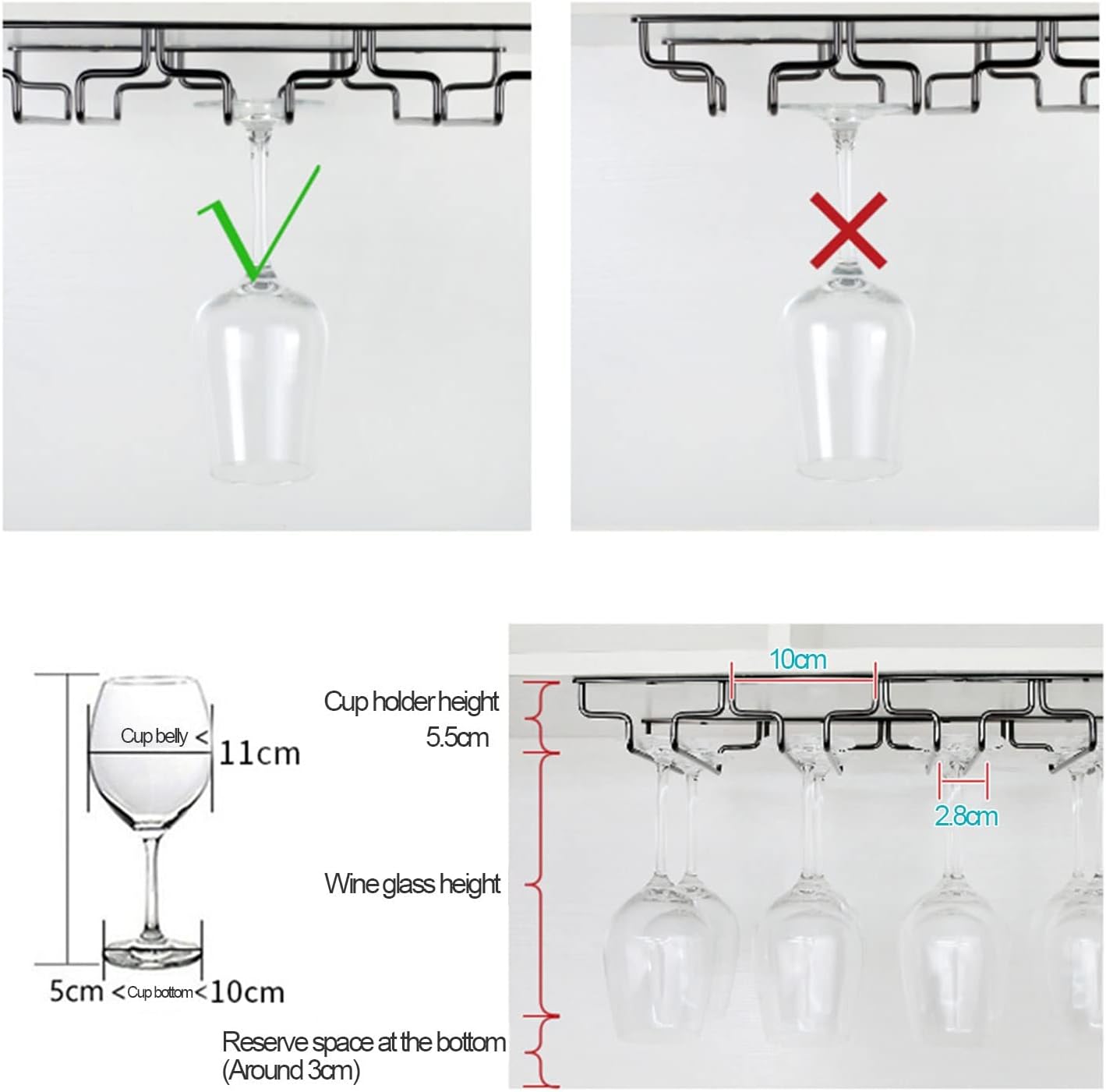Stainless Steel Stemware Rack with 4 Slots for Cabinet
