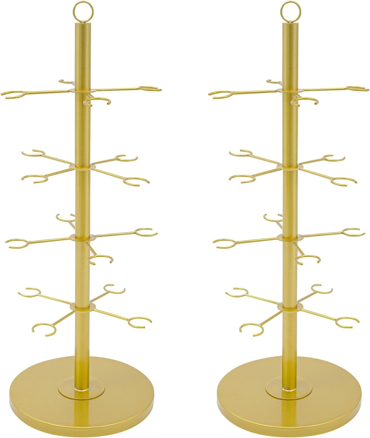 2 Pack Wine Glass Rack with 4 Tiers and 16 Glass Capacity Gold
