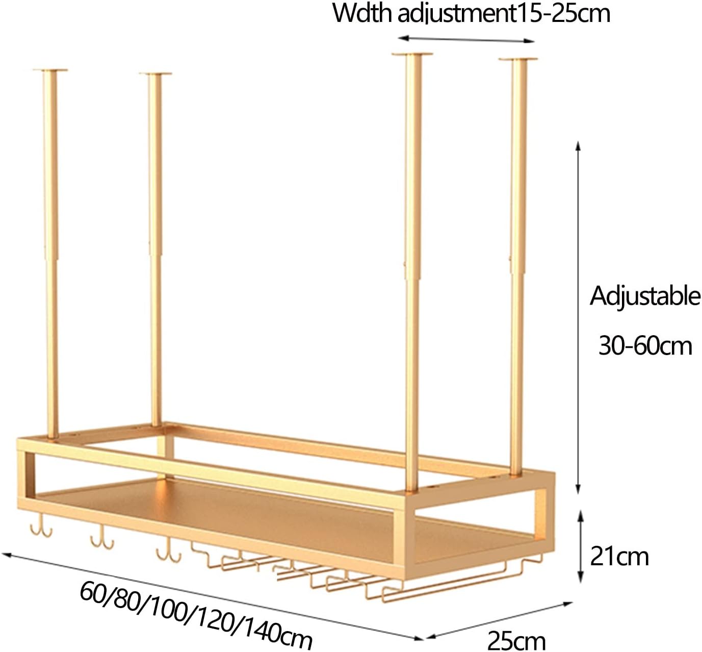 Suuim Gold Wine Glass Rack Ceiling Holder for Kitchen and Bar