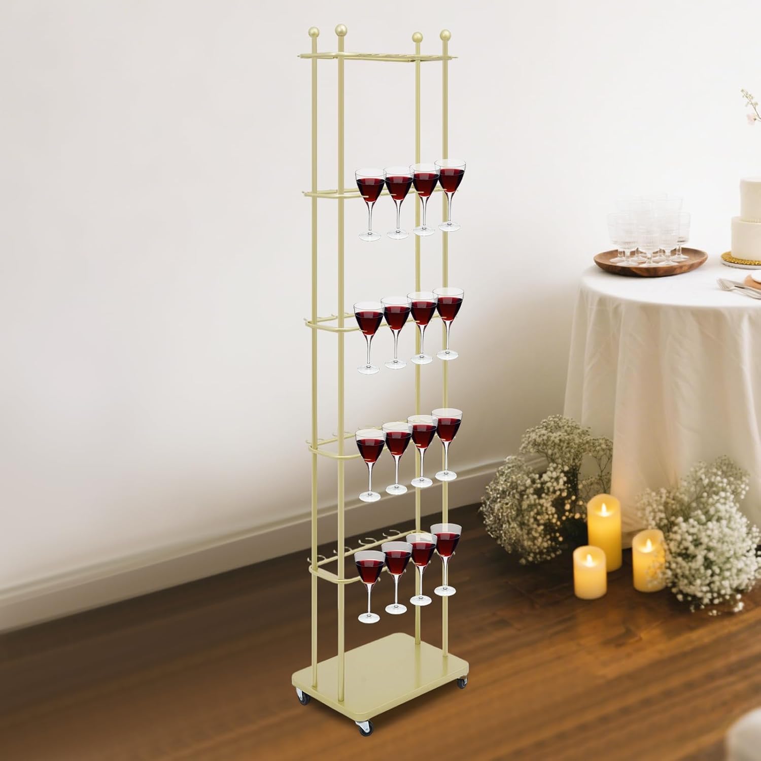 Freestanding Champagne Glass Holder with 5 Tiers and Wheels
