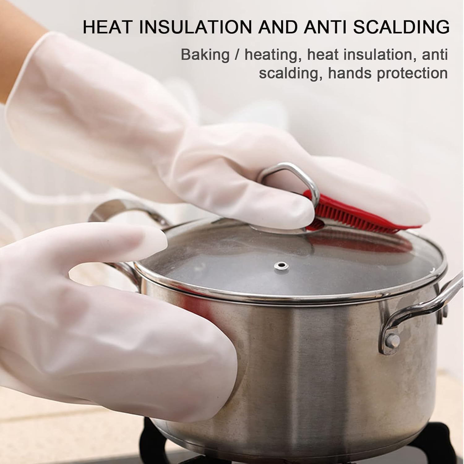 Durable Reusable Cleaning Gloves with Brush for Kitchen and Household Use