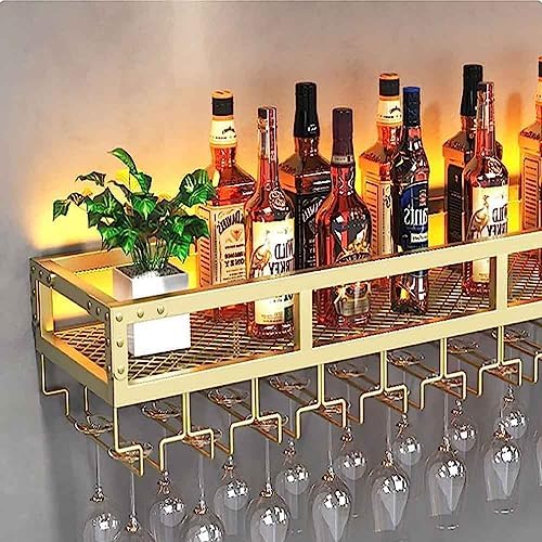 Gold Wall Wine Rack with LED and Glass Holder