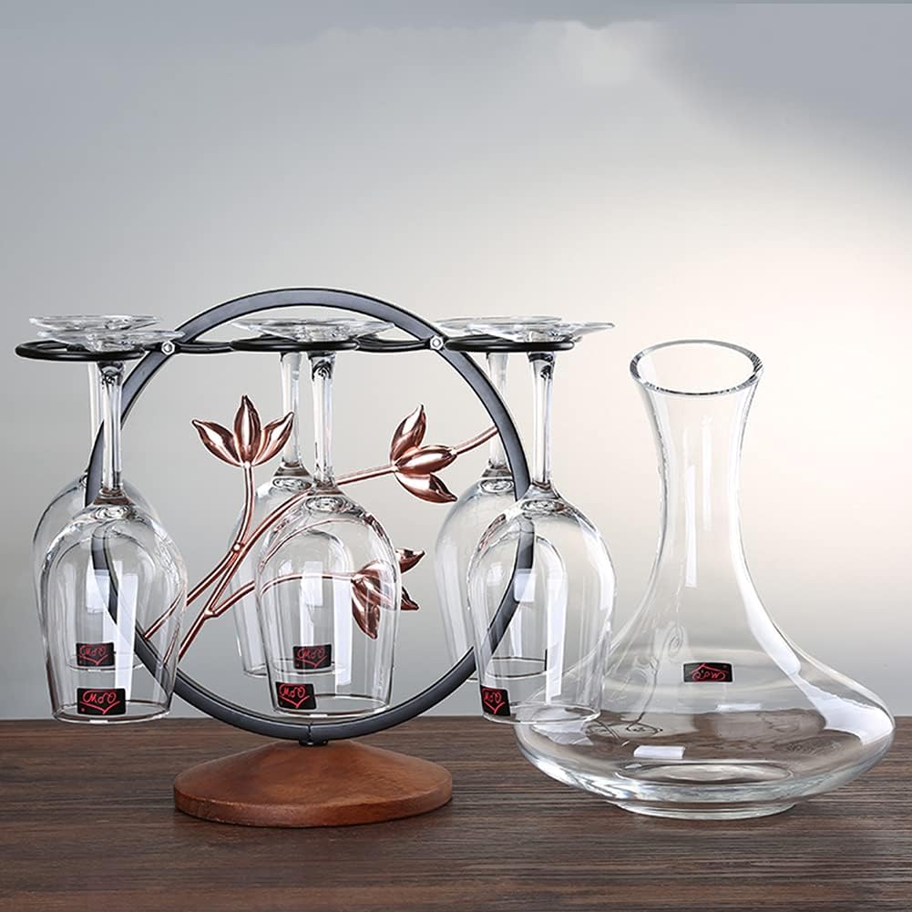 6 Hook Freestanding Wine Glass Rack with Wrought Iron Design