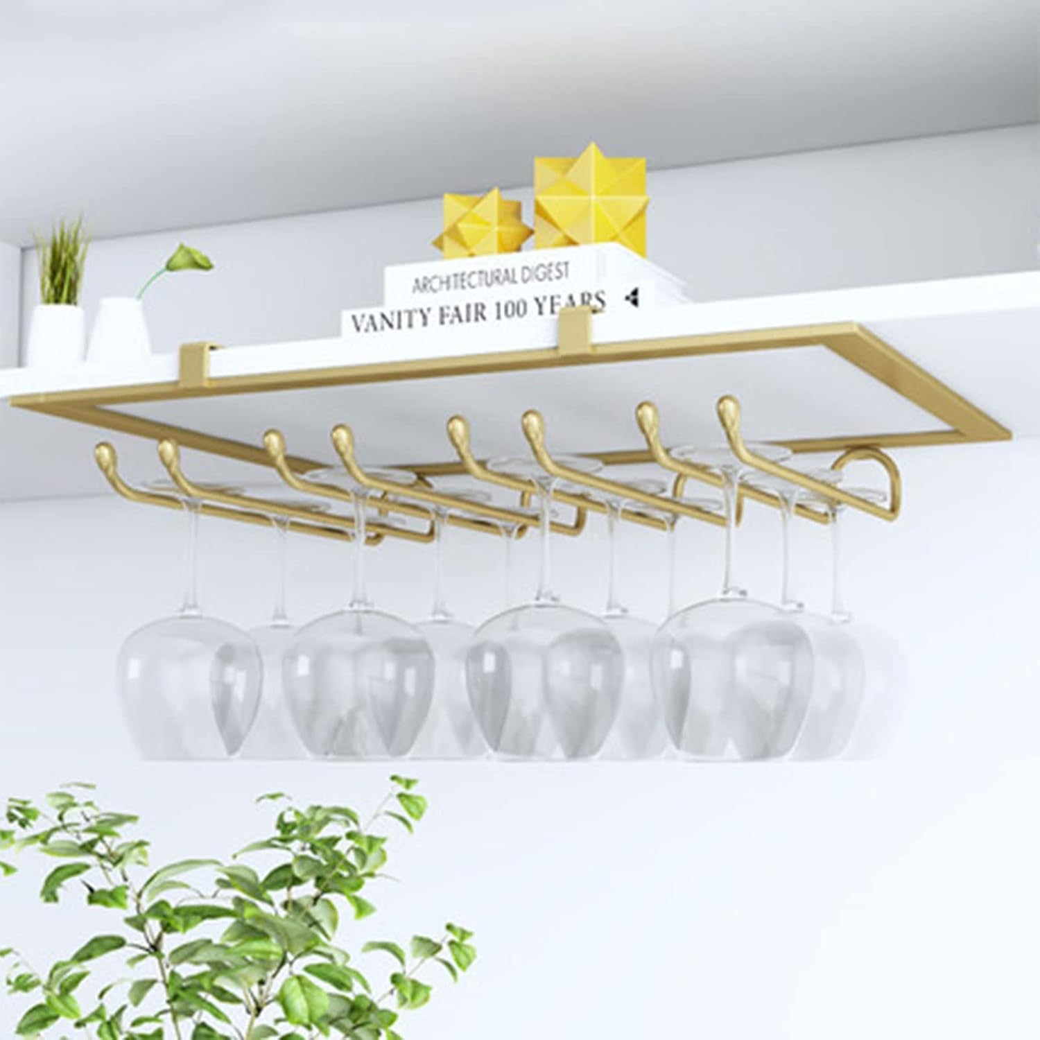Gold Wine Glass Rack 12 Cups 4 Rows Under Cabinet
