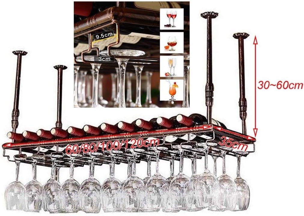 Adjustable Ceiling Wine Glass Holder Rustic Metal Wine Rack