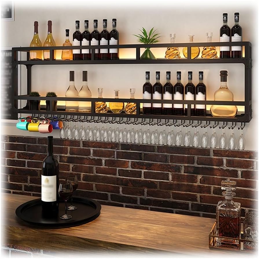 SilteD Wall Mounted Wine Rack with 2-Tier Metal Shelves