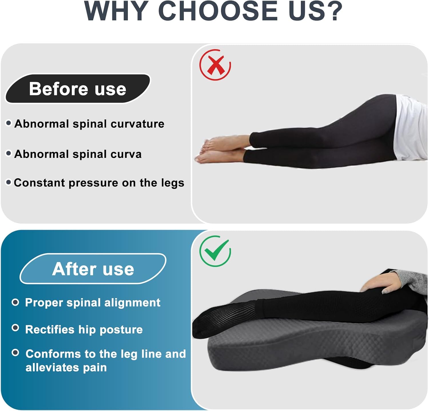FOUXTEL Memory Foam Knee Pillow for Side Sleepers