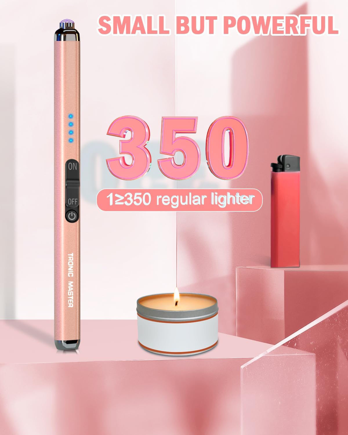 TRONIC MASTER Rechargeable Dual Arc Lighter - Windproof Flameless Rose Gold