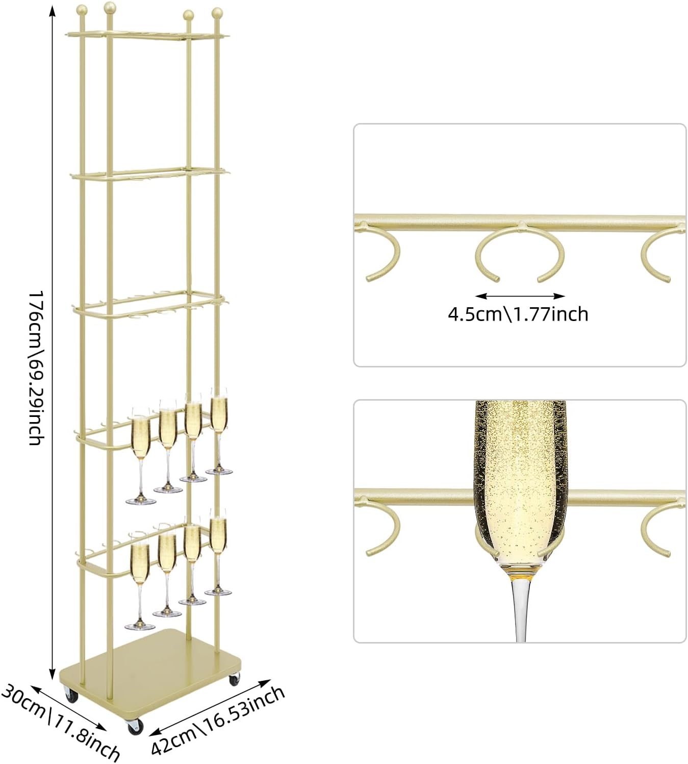 Freestanding Champagne Glass Holder with 5 Tiers and Wheels
