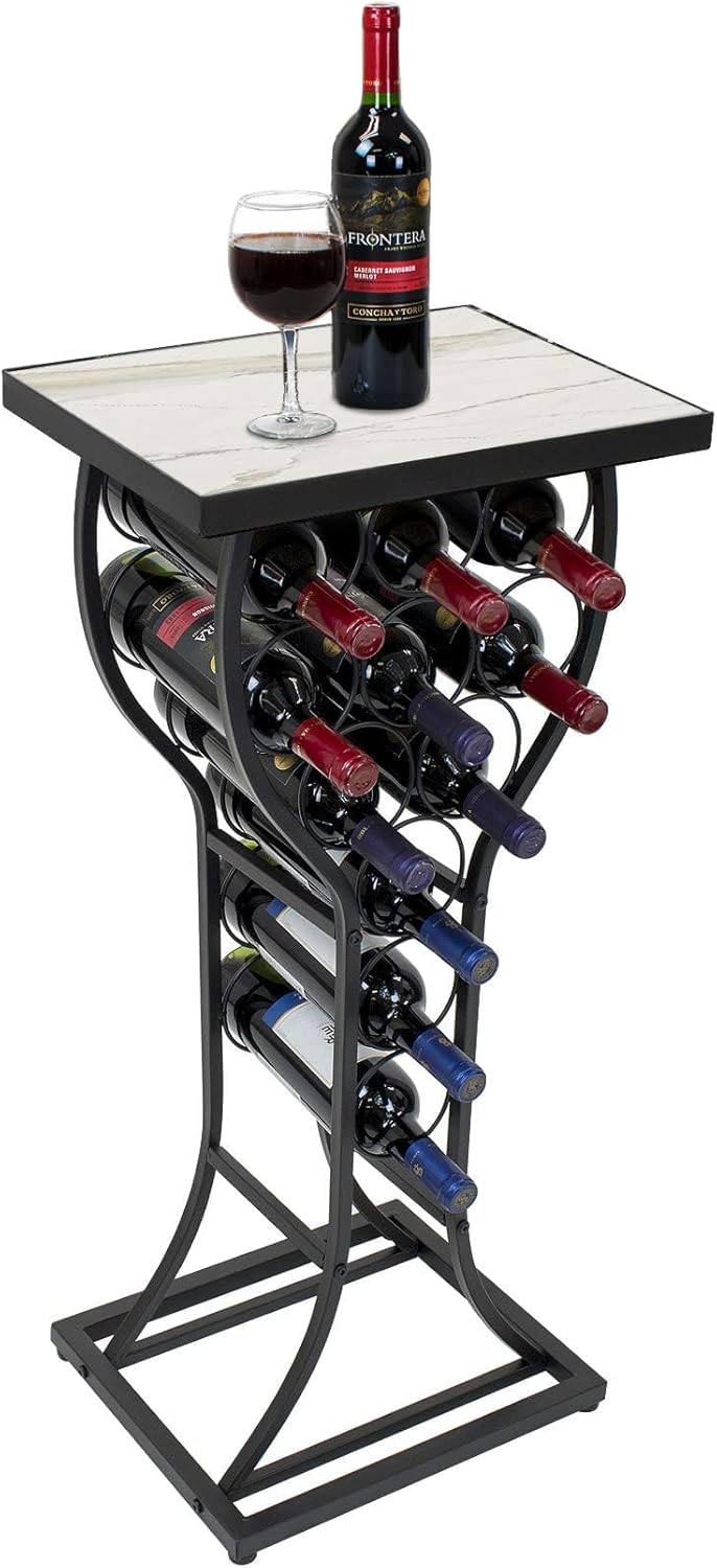 Sorbus Freestanding Wine Rack Console with White Marble Top