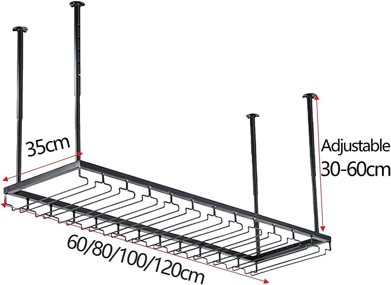 Adjustable Wall-Mounted Wine Glass Rack 118-236In Black Metal Ceiling Holder