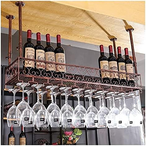 Ceiling Hanging Wine Rack with Glass Holder Shelf 120x25cm Brown