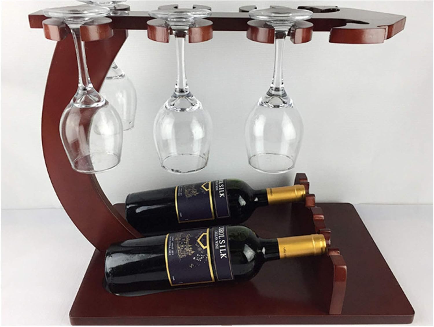 BOCbco Tabletop Wine Rack Holder for 2 Bottles 6 Glasses