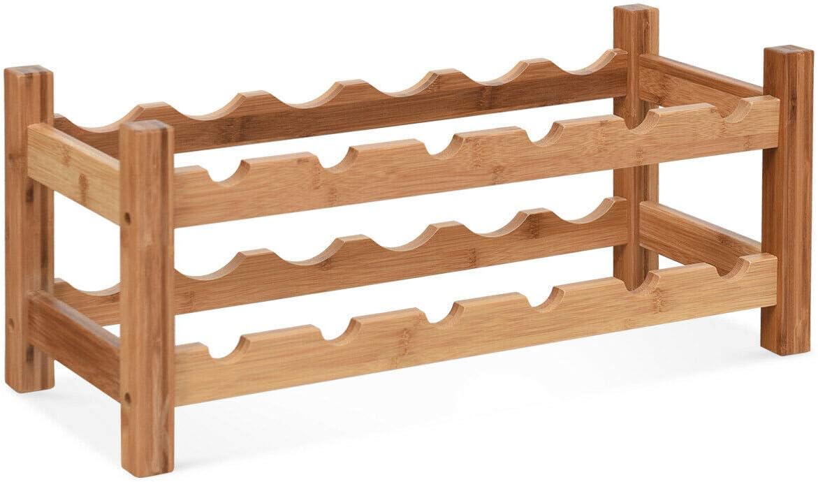 COSTWAY 12-Bottle Bamboo Wine Rack Free Standing