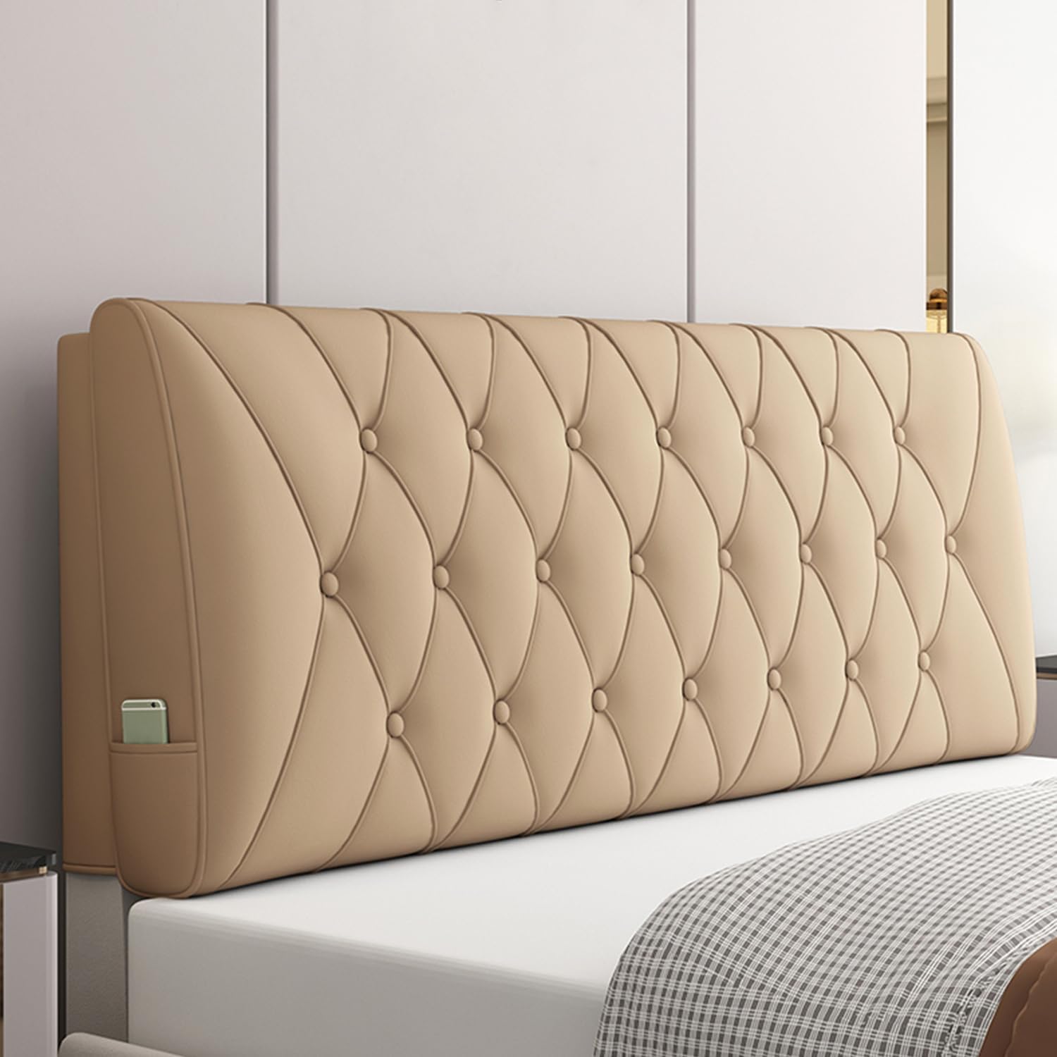 ZZYK Bedside Cushion with Khaki Faux Leather and Straps