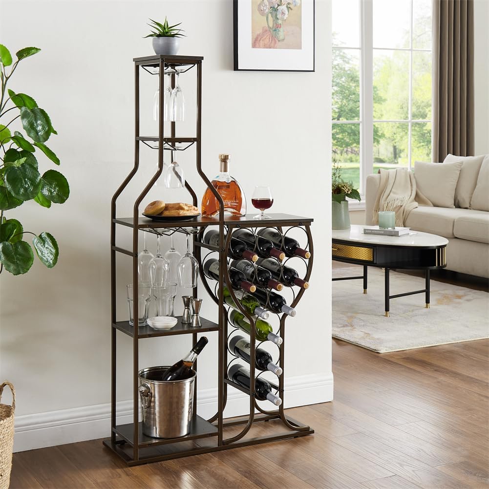 Volkmi 5-Tier Freestanding Wine Rack with Glass Holder and Storage