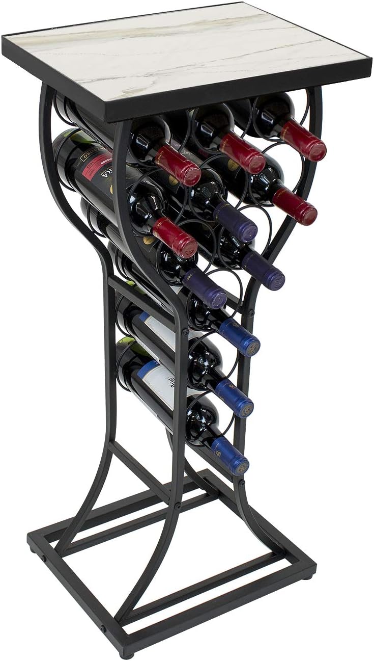 Sorbus Freestanding Wine Rack Console with White Marble Top