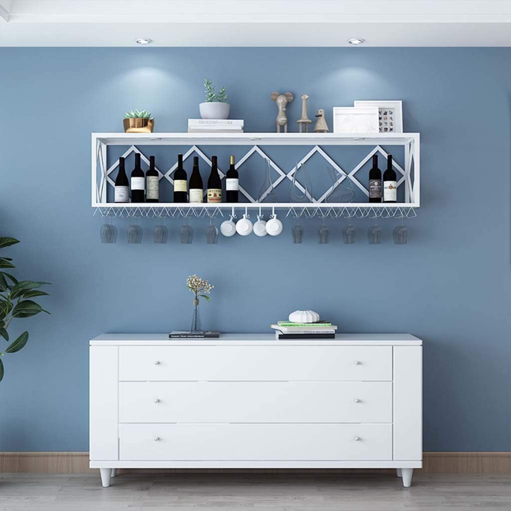Wall-Mounted Wine Rack with Partitions and Bottle Holder