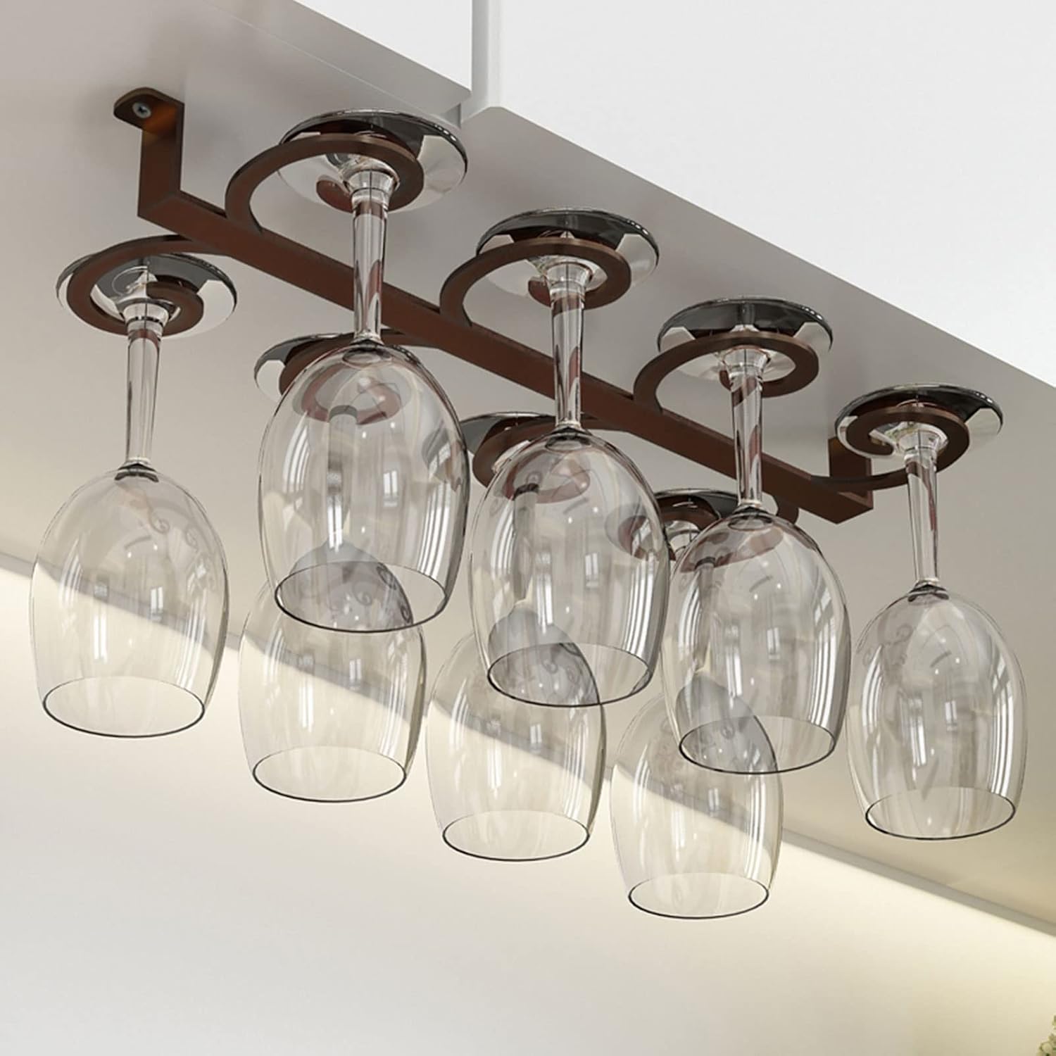 DTDMY Wine Glass Rack - Brown Space-Saving Cabinet Mount